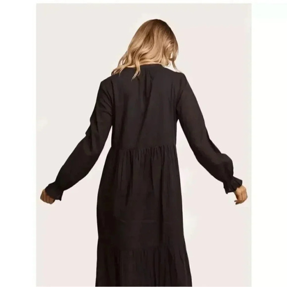 ABLE Jane Long Sleeve Cotton Minimalist Bohemian Maxi Dress  Black SZ XL #2017 - Picture 2 of 16
